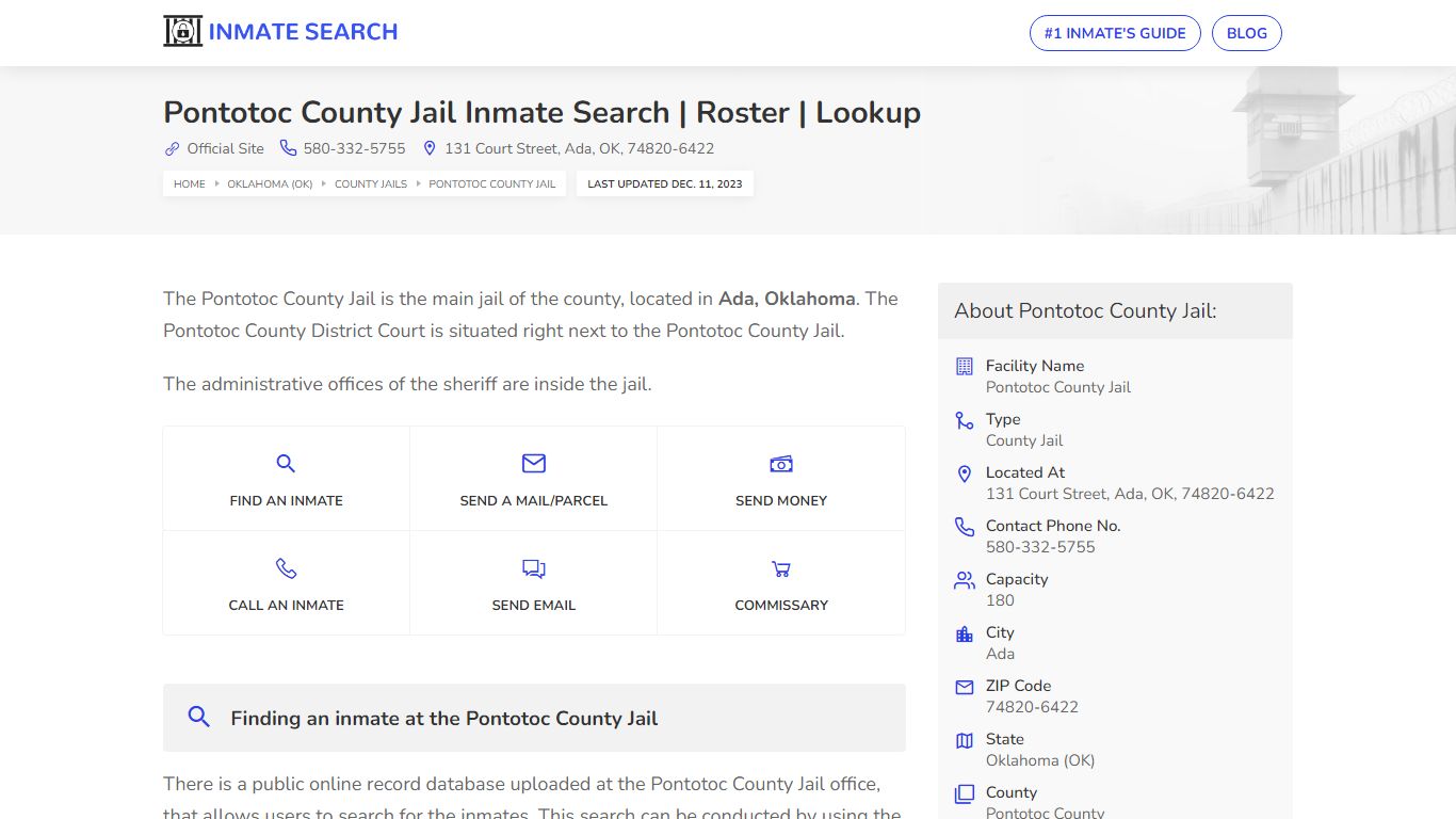 Pontotoc County Jail Inmate Search | Roster | Lookup